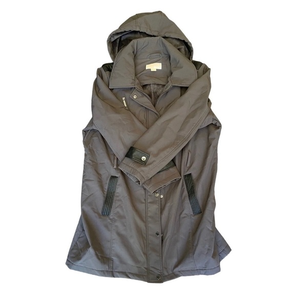 Michael Kors Gunmetal Gray Long Soft Shell Jacket Womens 1X Fur Lined Hood